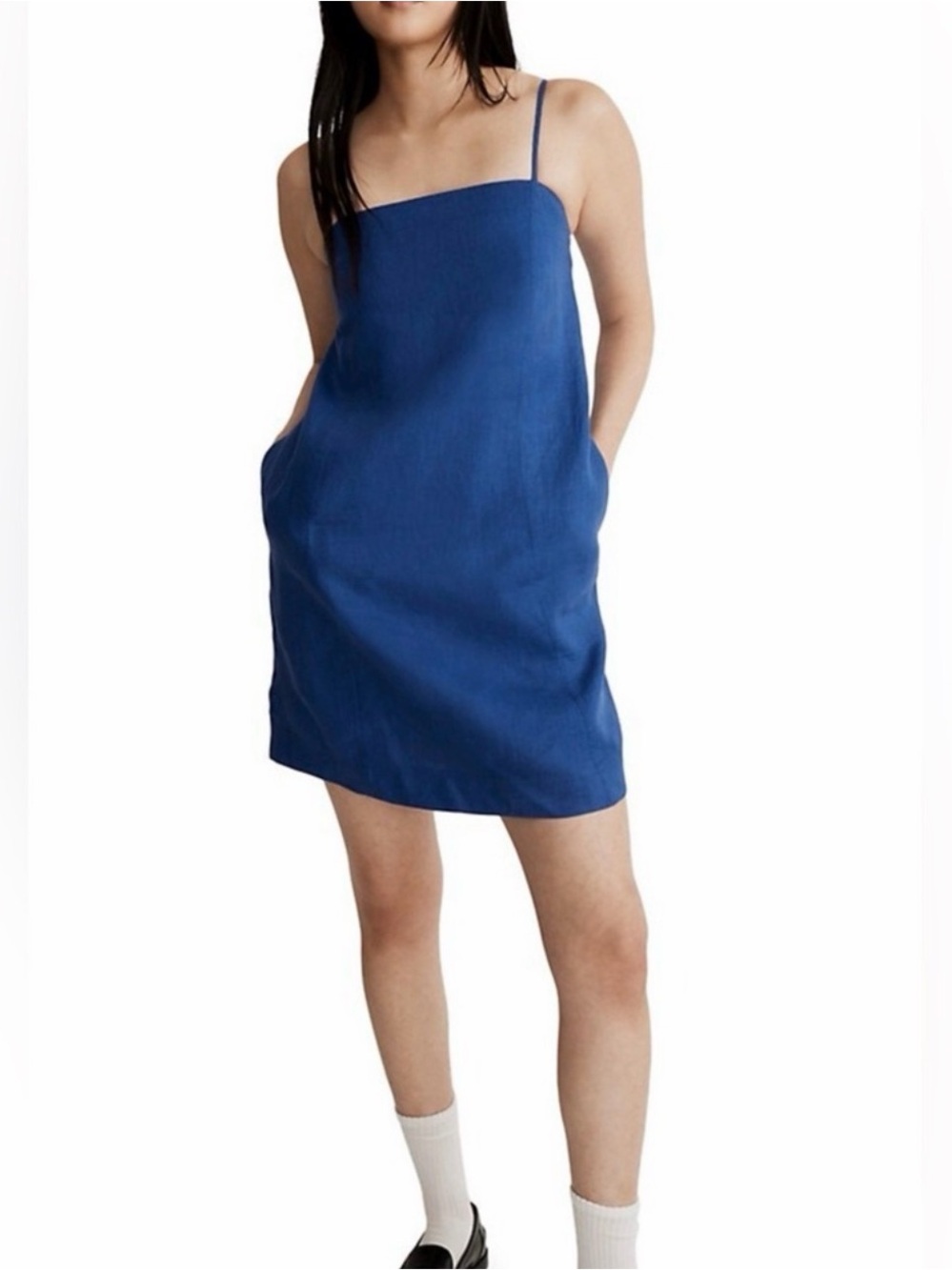 Madewell Linen Blue Spaghetti Strap Mini Dress